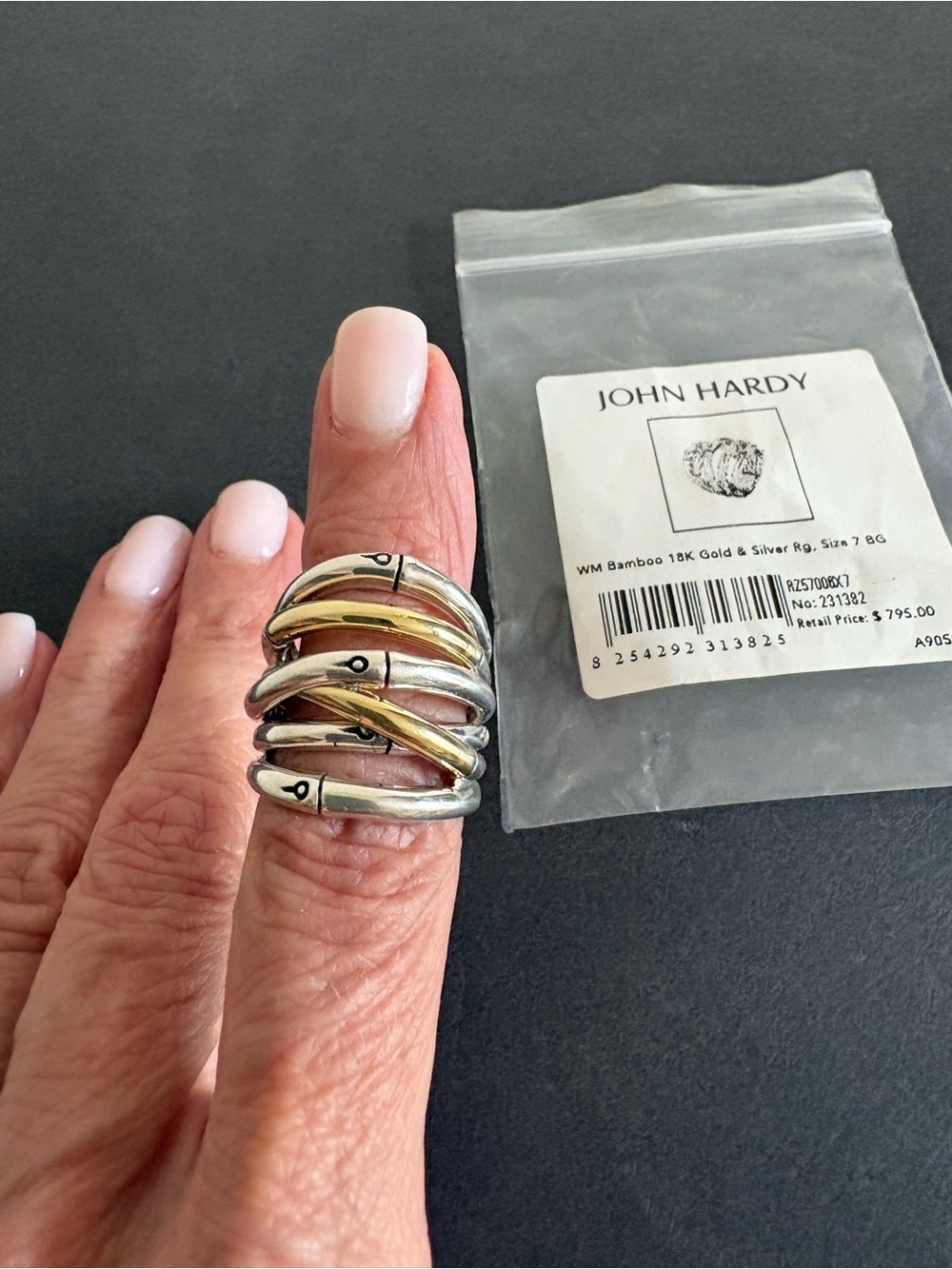 John Hardy Two-Tone 18kGold and Silver Bamboo Ring - Picture 5 of 8